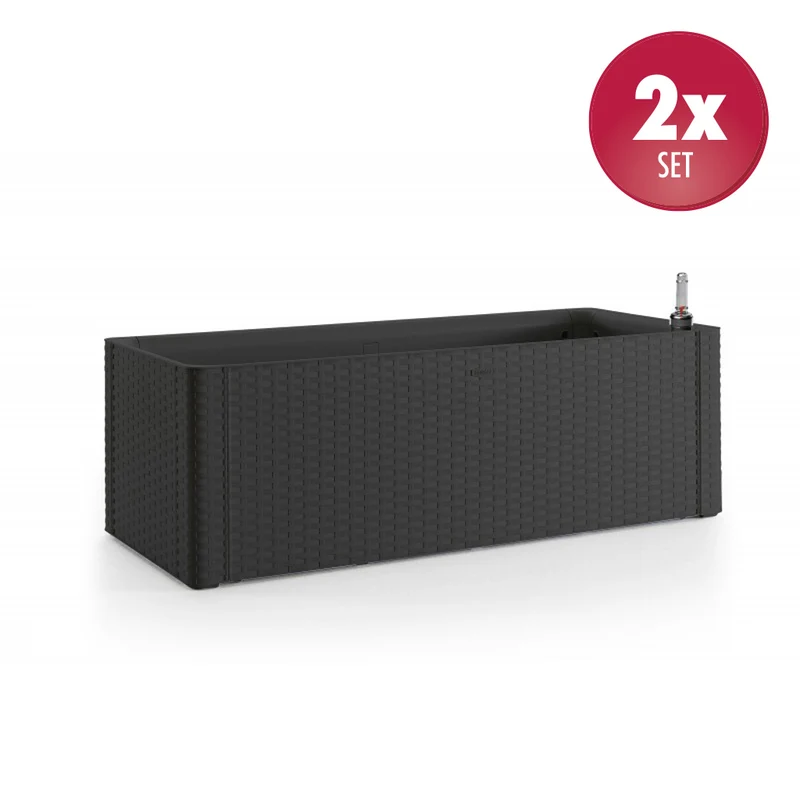 Set: 2 x XL PFLANZKASTEN mit Wasserspeicher Rattan (breite Version) Farbe: Anthrazit