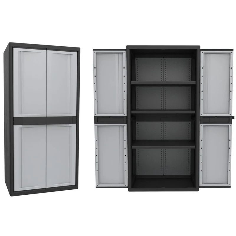 Set: 2 x Kreher - Jumbo-Schrank mit 3 Böden (schwarz, grau)