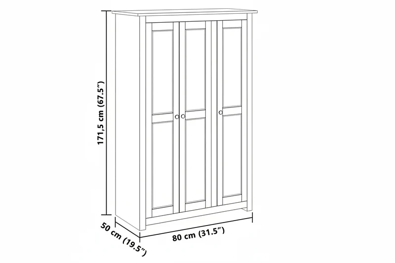 Massivholz Kleiderschrank mit viel Platz, 3-türig