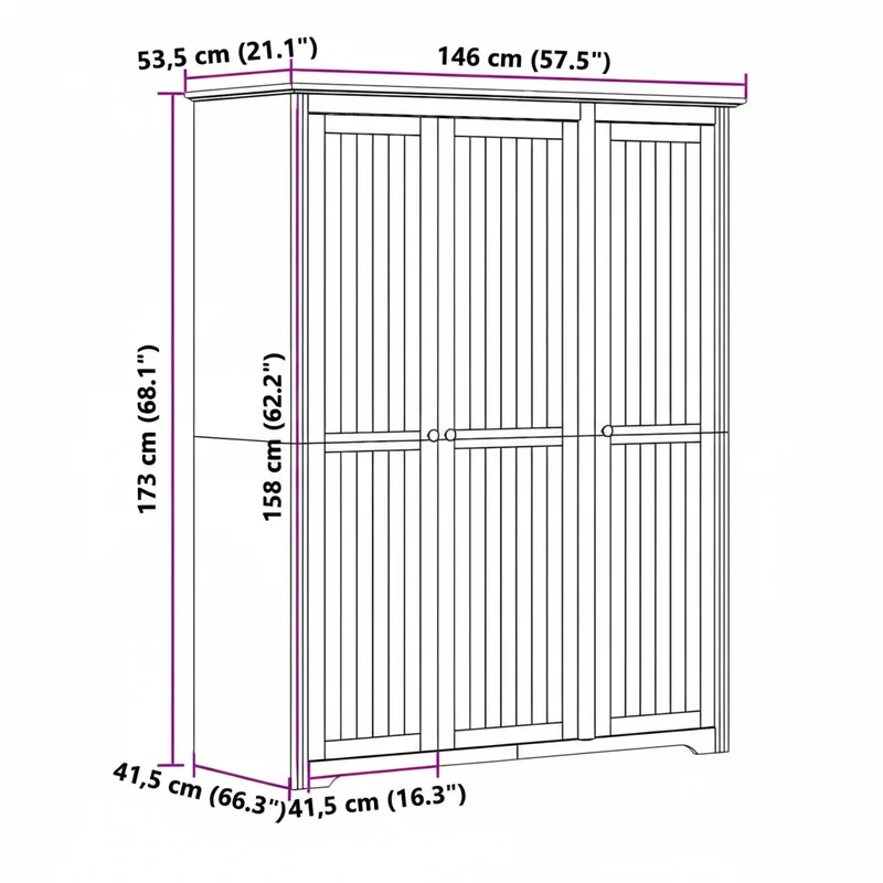 Klassischer Kleiderschrank im französischen Design, 3-türer