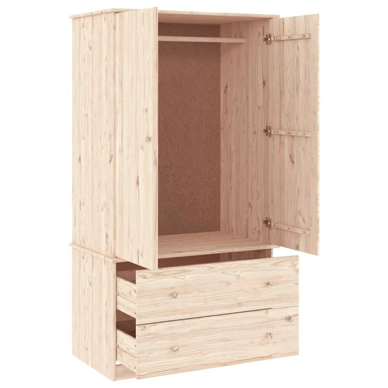 Kleiderschrank aus massivem Kiefernholz, 2-türig mit Schubladen