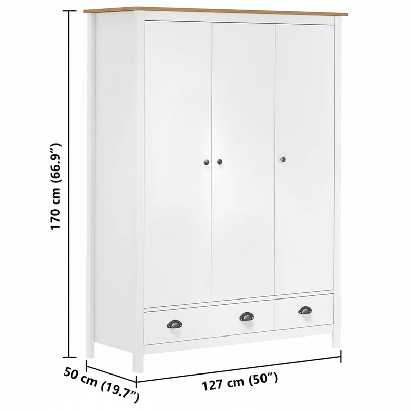 Moderner Kleiderschrank aus Kiefernholz, 3-türig
