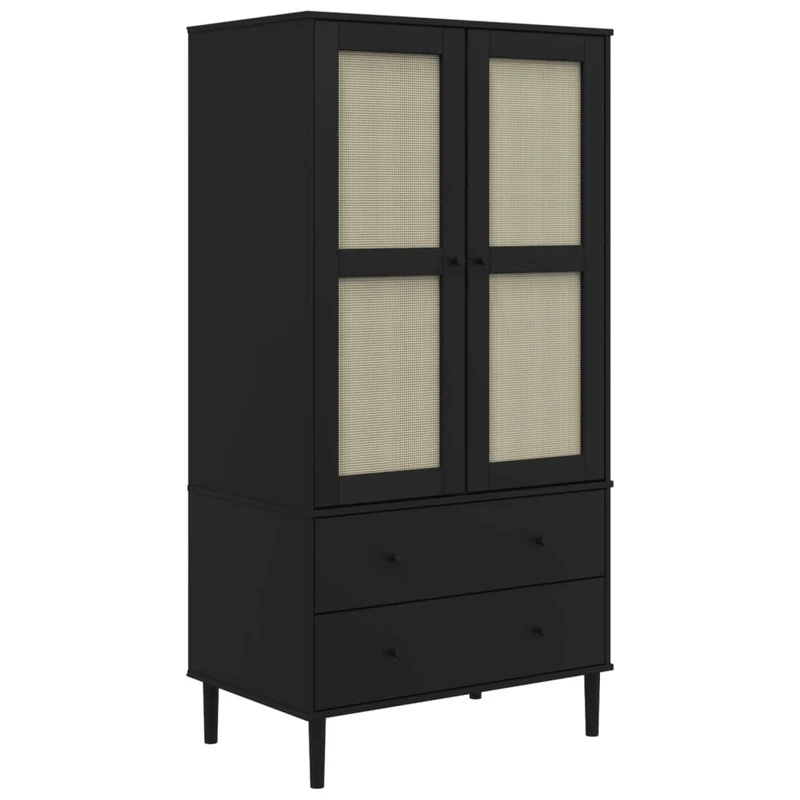 Kleiderschrank SENJA im Boho-Style mit Rattan-Optik