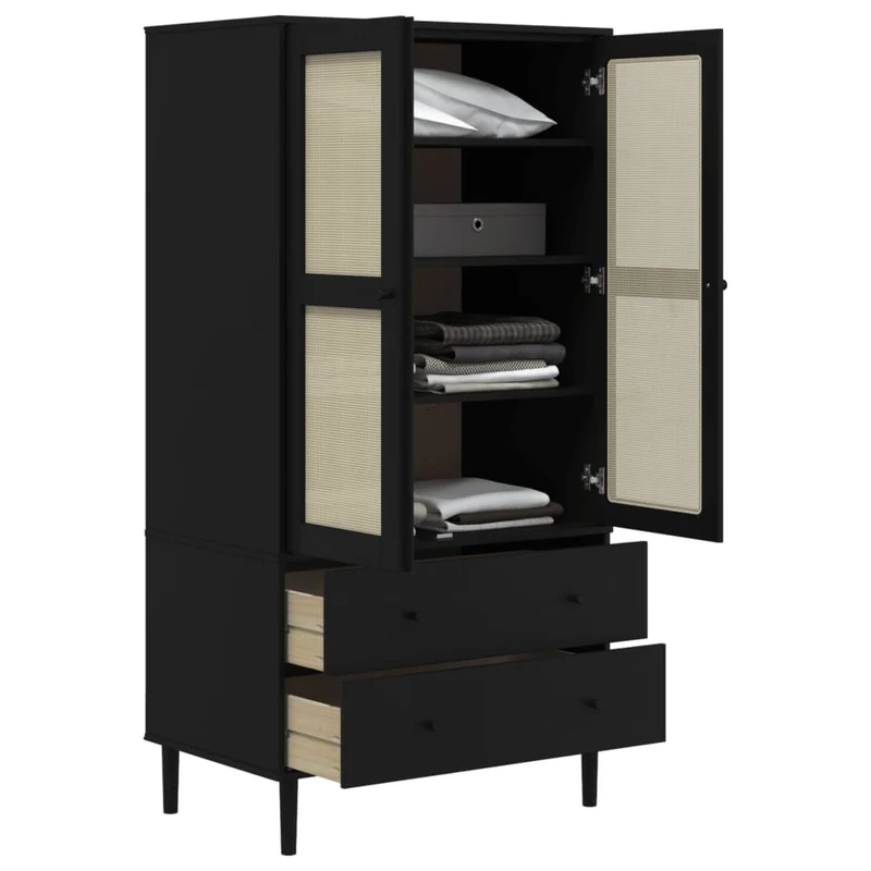 Kleiderschrank SENJA im Boho-Style mit Rattan-Optik