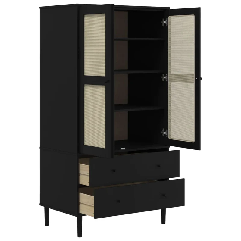Kleiderschrank SENJA im Boho-Style mit Rattan-Optik