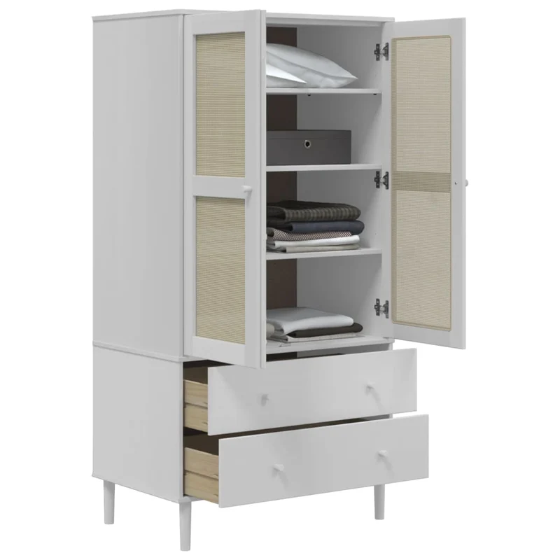 Kleiderschrank SENJA im Boho-Style mit Rattan-Optik