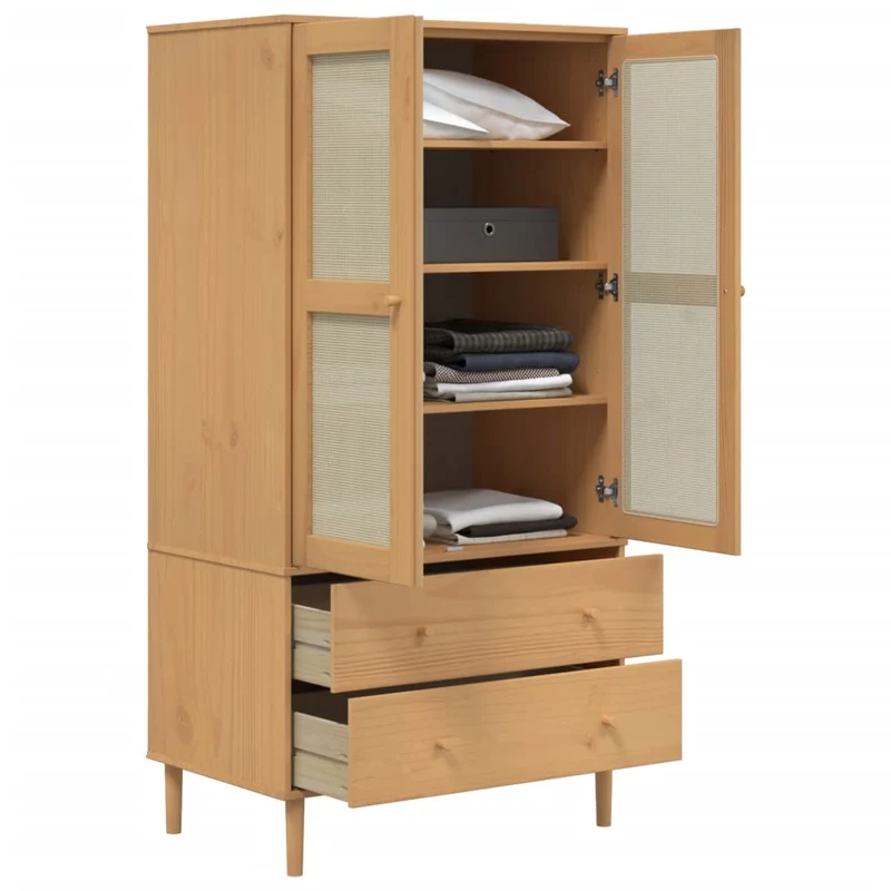 Kleiderschrank SENJA im Boho-Style mit Rattan-Optik
