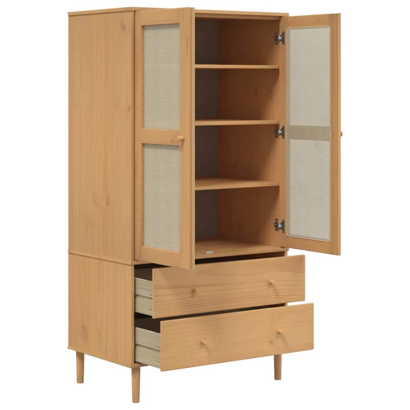 Kleiderschrank SENJA im Boho-Style mit Rattan-Optik