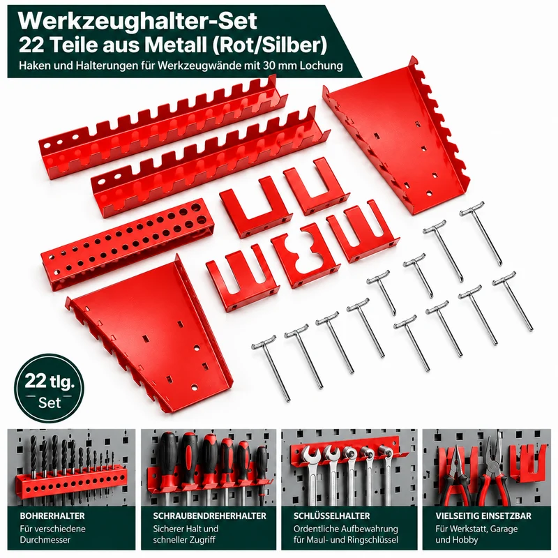 Hakensortiment mit 22 Teilen aus Metall in Rot
