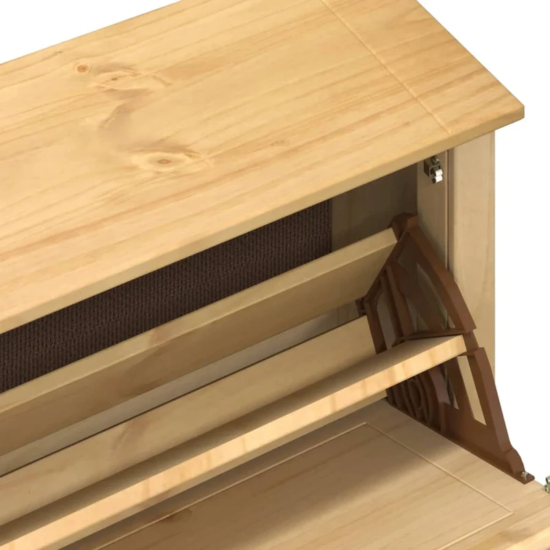Schuhschrank aus massivem Kieferholz, mit Metallgriffen