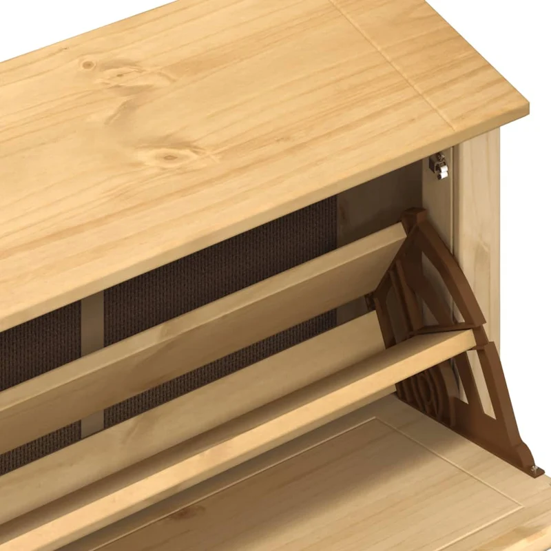 Schuhschrank aus massivem Kieferholz, mit Metallgriffen