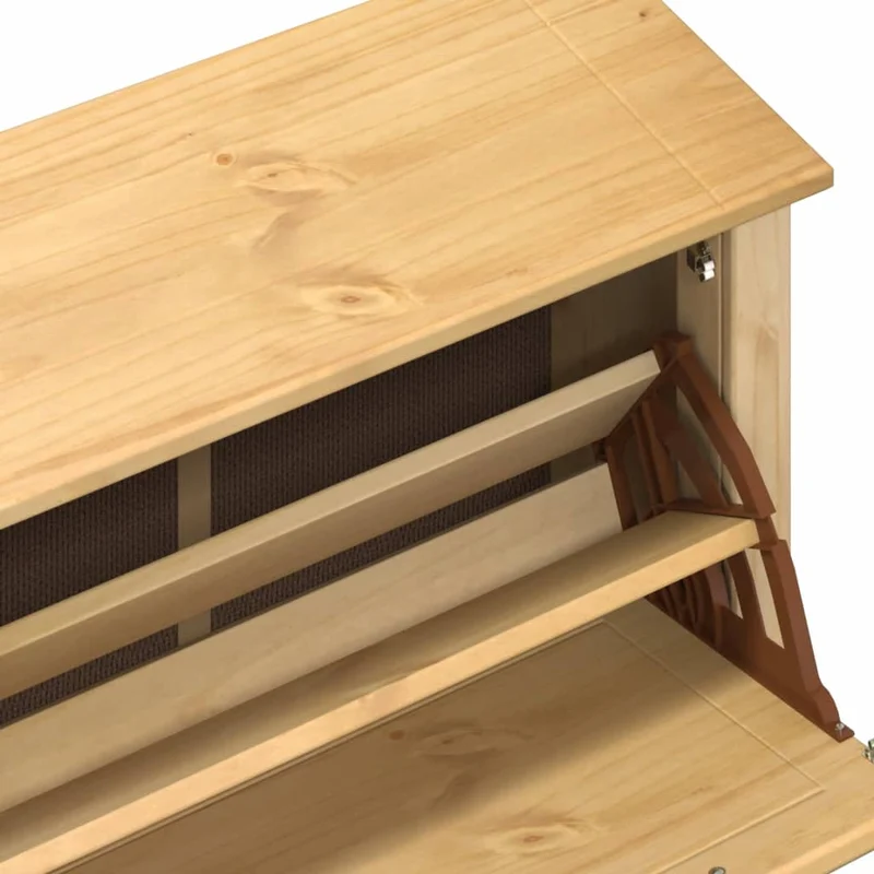 Schuhschrank aus massivem Kieferholz, mit Metallgriffen