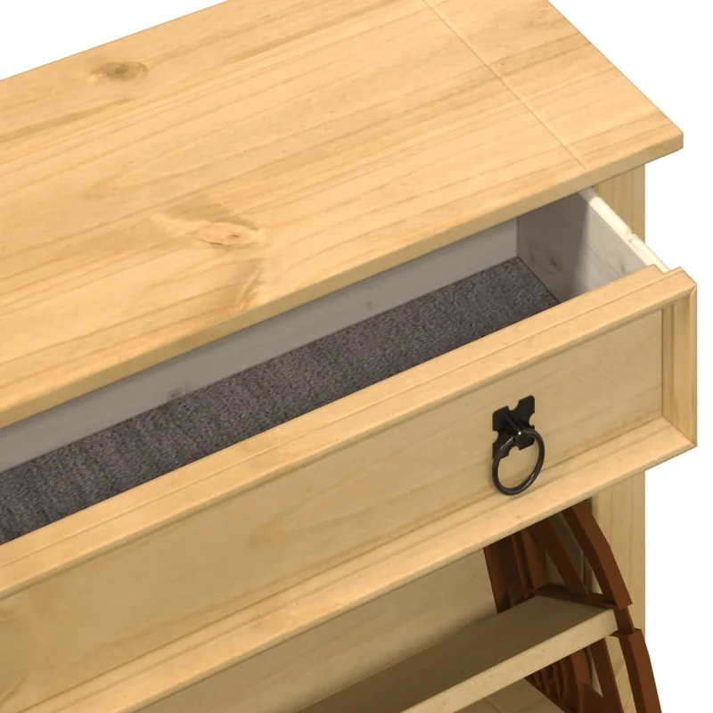 Schuhschrank aus massivem Kieferholz, mit Metallgriffen