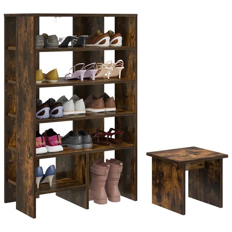 Schuhschrank mit Regal & Hocker, Holzwerkstoff