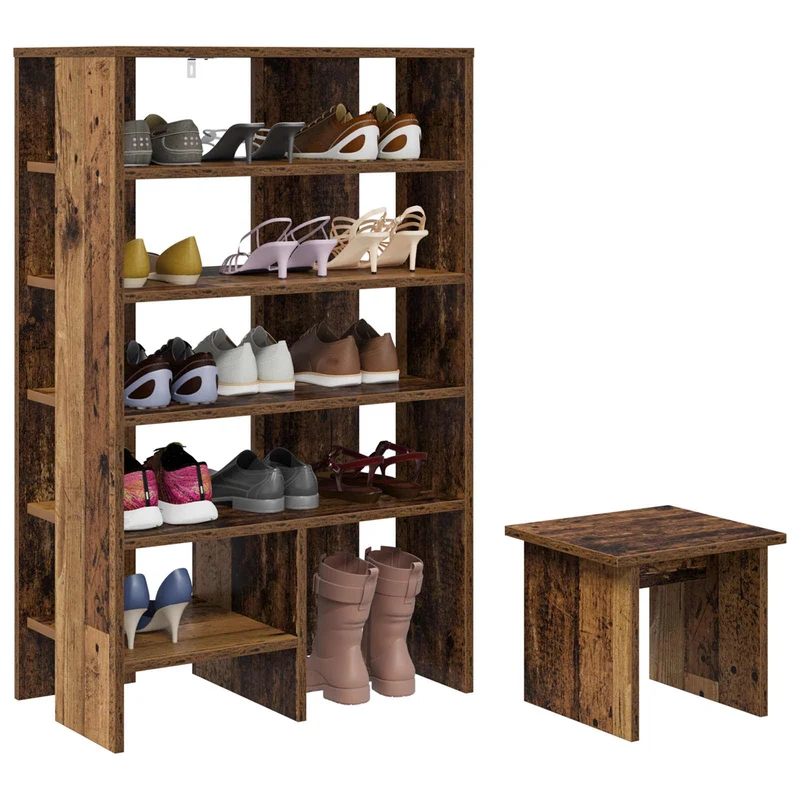 Schuhschrank mit Regal & Hocker, Holzwerkstoff
