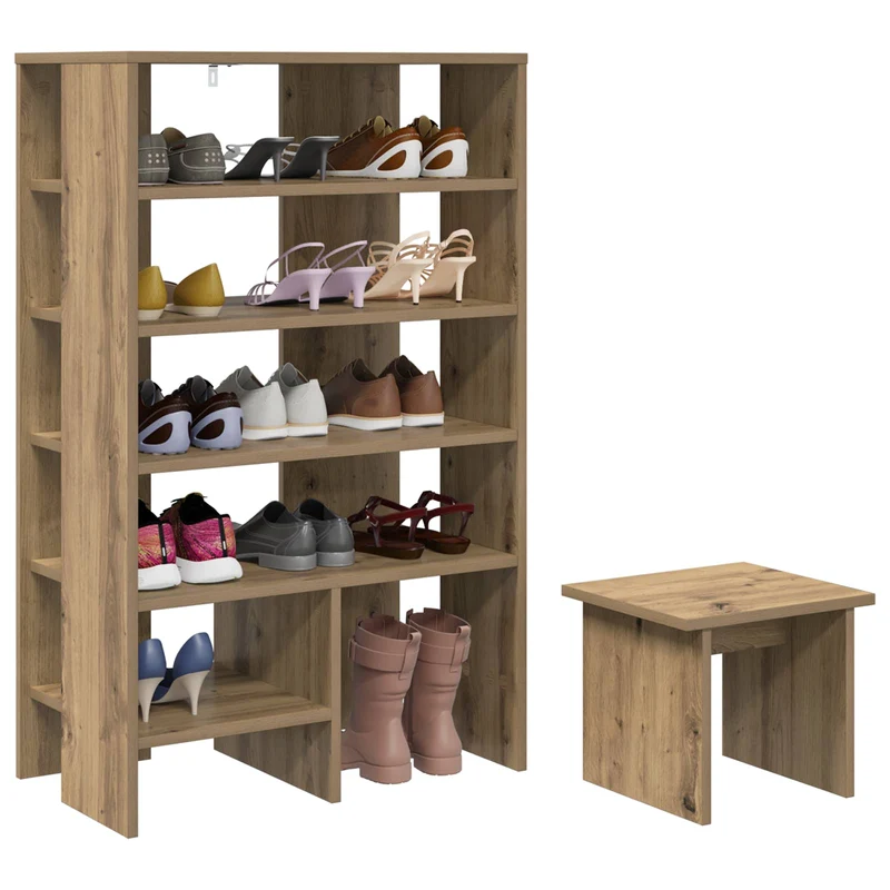Schuhschrank mit Regal & Hocker, Holzwerkstoff