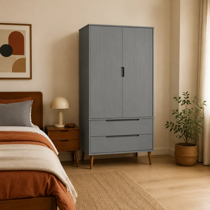Massivholz Kleiderschrank MOLDE mit UV-Lackierung