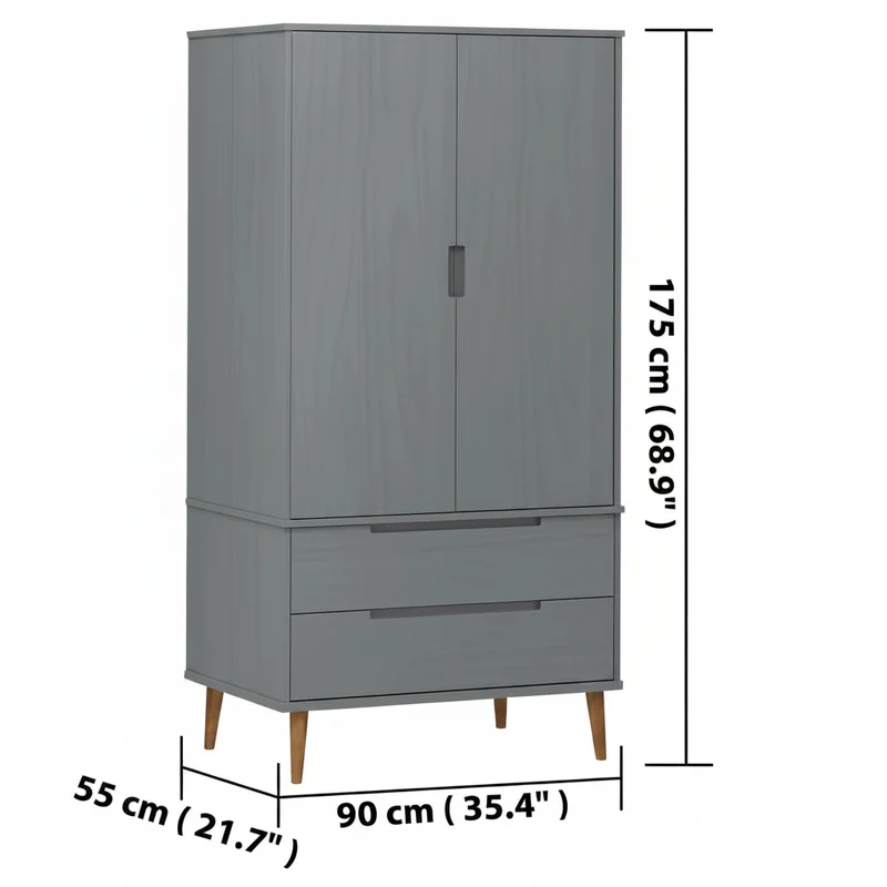 Massivholz Kleiderschrank MOLDE mit UV-Lackierung
