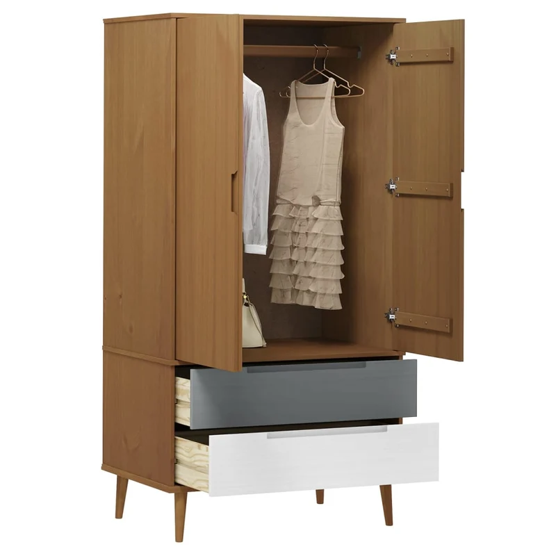 Massivholz Kleiderschrank MOLDE mit UV-Lackierung