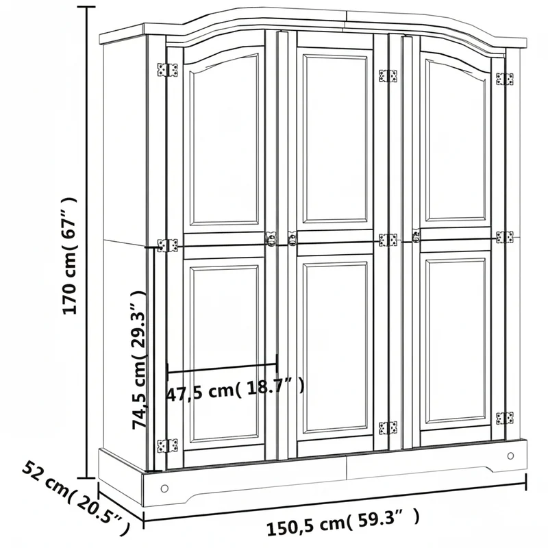 Hochwertiger Kleiderschrank aus Massivholz, Mexiko-Stil