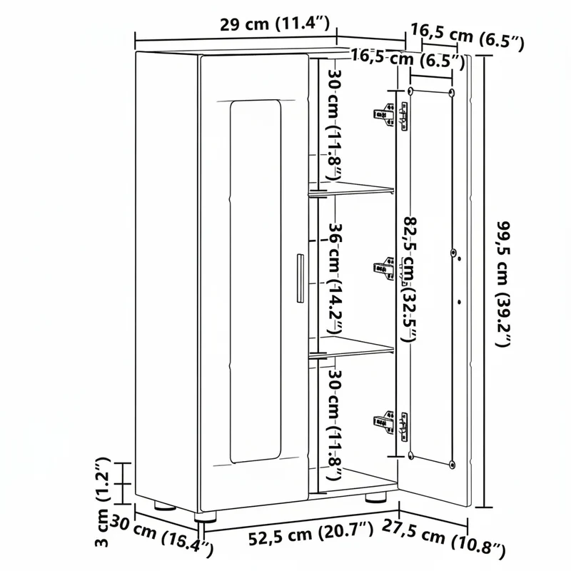Vitrinenschrank mit Glastüren und 3 Fächern