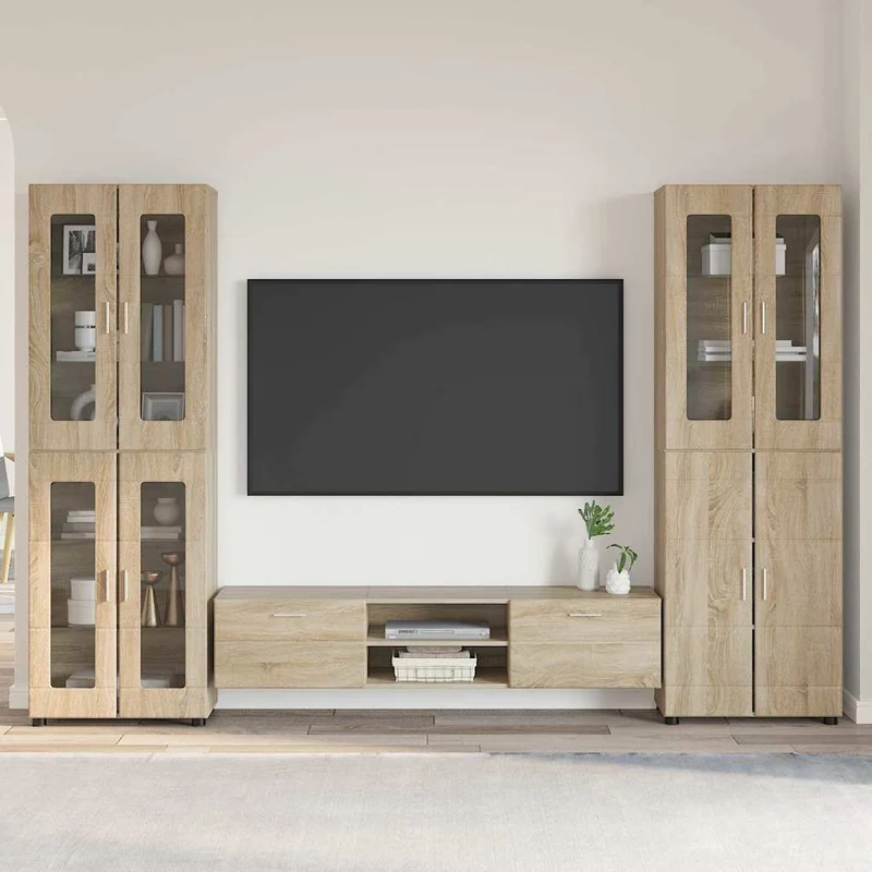 3-tlg Set mit Hochränken und TV-Bank