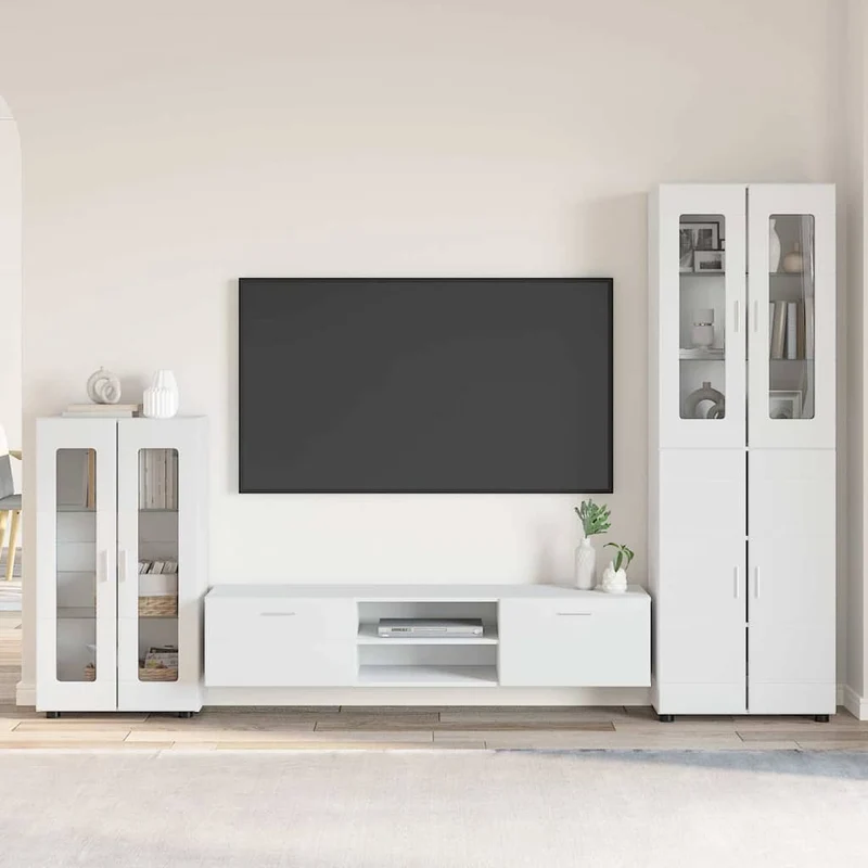 Komplettset TV-Wand mit Vitrinenschränken 3-teilig