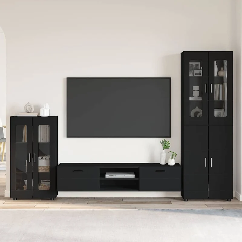 Komplettset TV-Wand mit Vitrinenschränken 3-teilig
