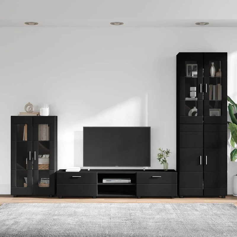 Komplettset TV-Wand mit Vitrinenschränken 3-teilig
