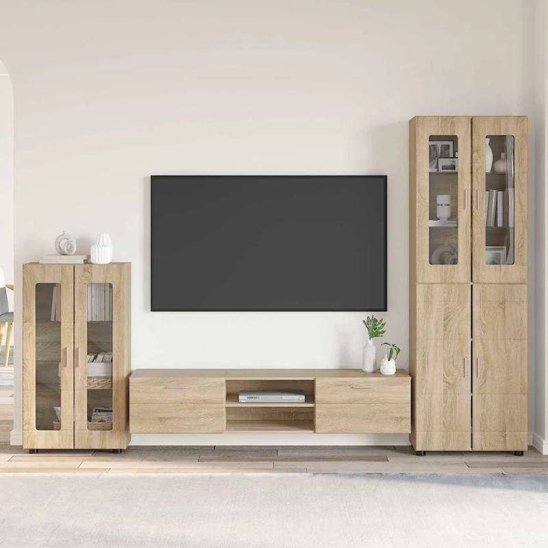 Komplettset TV-Wand mit Vitrinenschränken 3-teilig