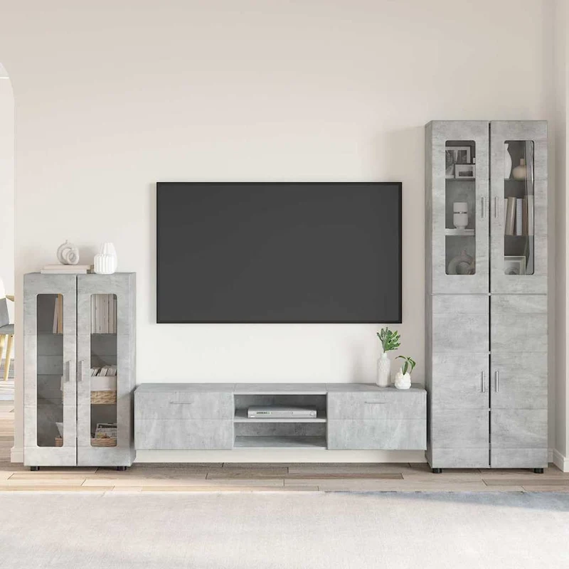 Komplettset TV-Wand mit Vitrinenschränken 3-teilig