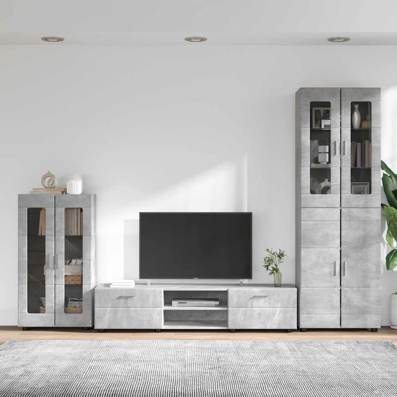 Komplettset TV-Wand mit Vitrinenschränken 3-teilig