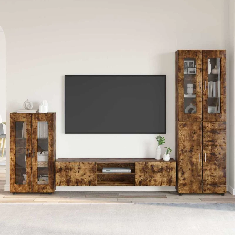 Komplettset TV-Wand mit Vitrinenschränken 3-teilig