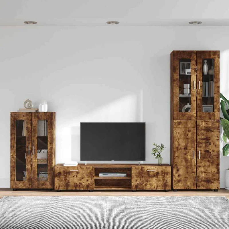 Komplettset TV-Wand mit Vitrinenschränken 3-teilig