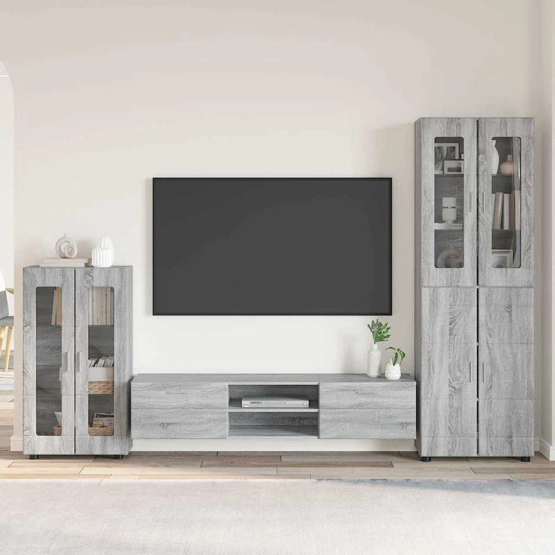 Komplettset TV-Wand mit Vitrinenschränken 3-teilig