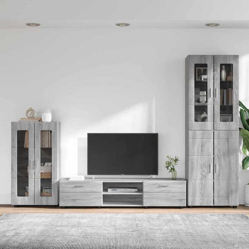 Komplettset TV-Wand mit Vitrinenschränken 3-teilig
