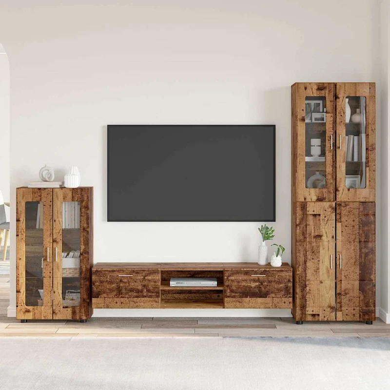 Komplettset TV-Wand mit Vitrinenschränken 3-teilig