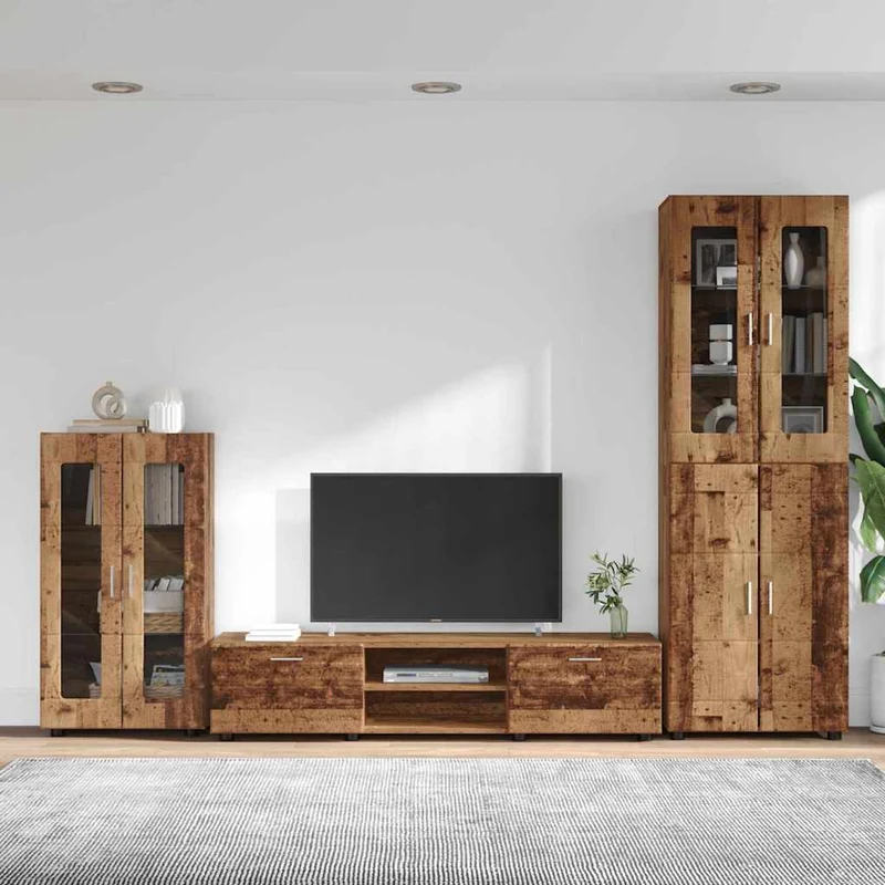 Komplettset TV-Wand mit Vitrinenschränken 3-teilig