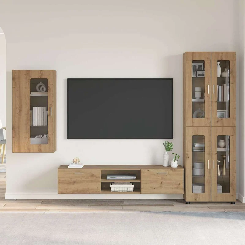 Fernsehmöbel-Set mit Lowboard und Wandschränken
