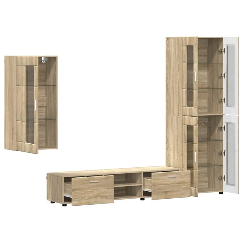 Fernsehmöbel-Set mit Lowboard und Wandschränken