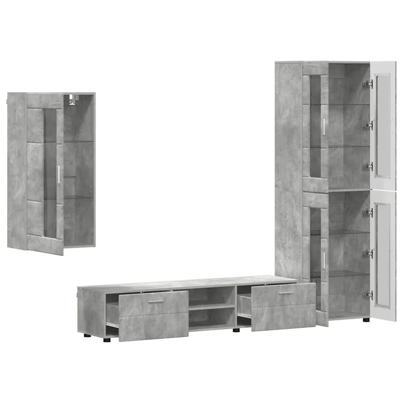 Fernsehmöbel-Set mit Lowboard und Wandschränken
