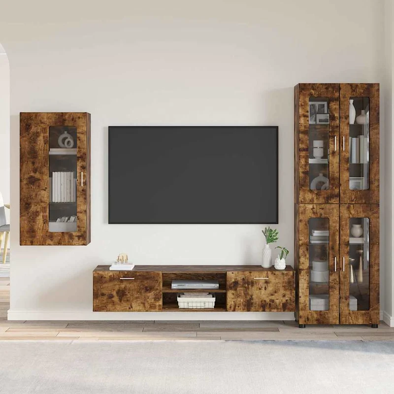 Fernsehmöbel-Set mit Lowboard und Wandschränken