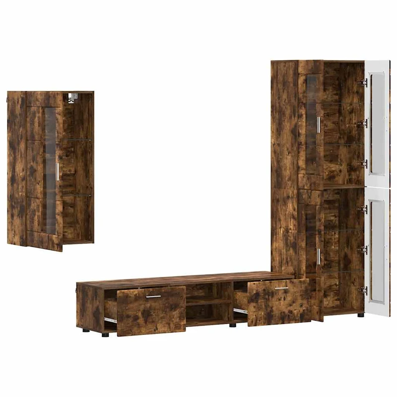 Fernsehmöbel-Set mit Lowboard und Wandschränken