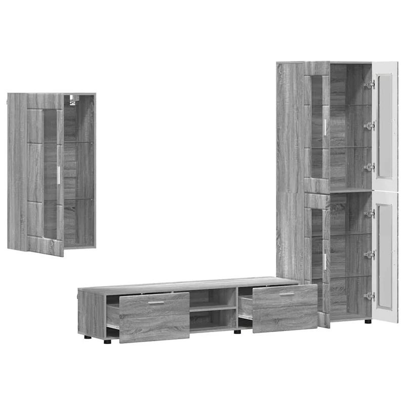 Fernsehmöbel-Set mit Lowboard und Wandschränken