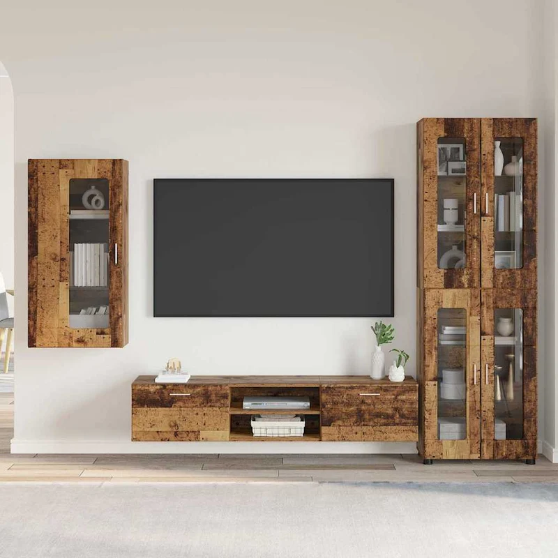 Fernsehmöbel-Set mit Lowboard und Wandschränken
