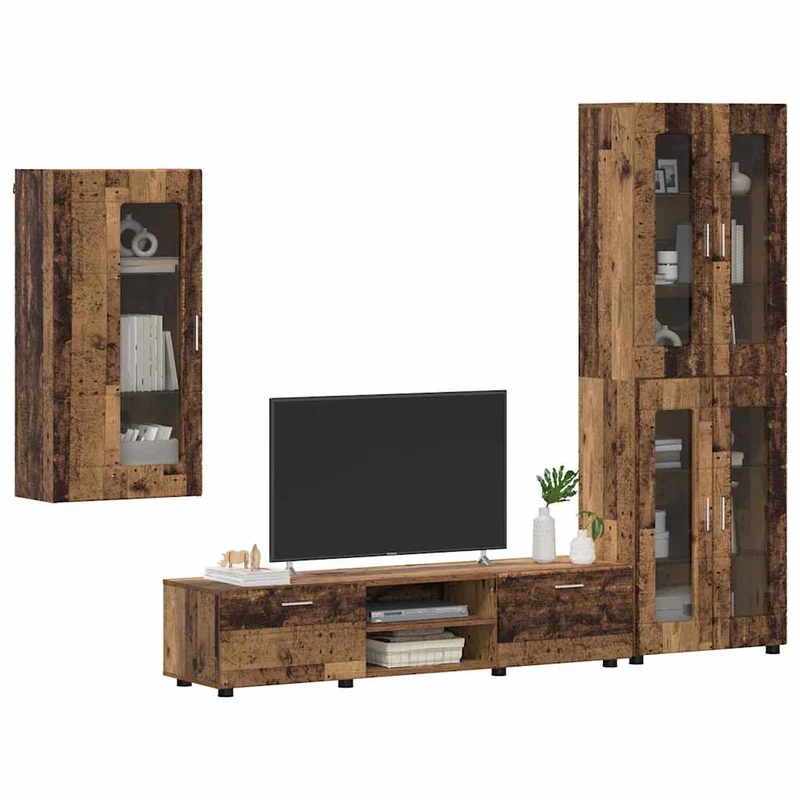 Fernsehmöbel-Set mit Lowboard und Wandschränken