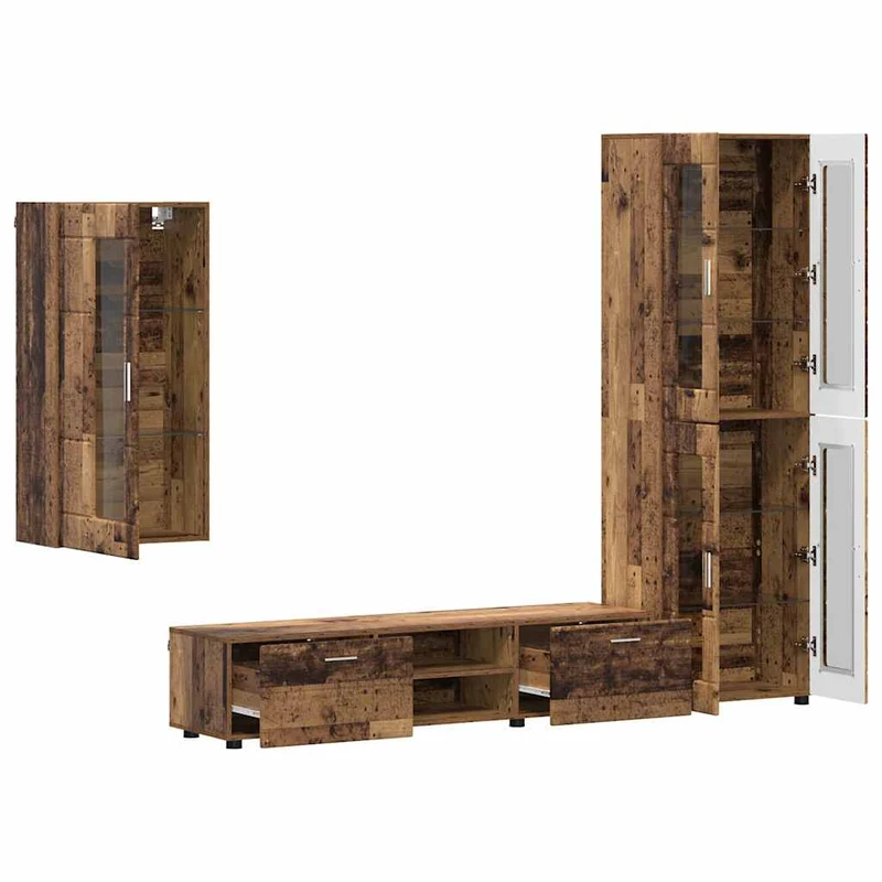 Fernsehmöbel-Set mit Lowboard und Wandschränken