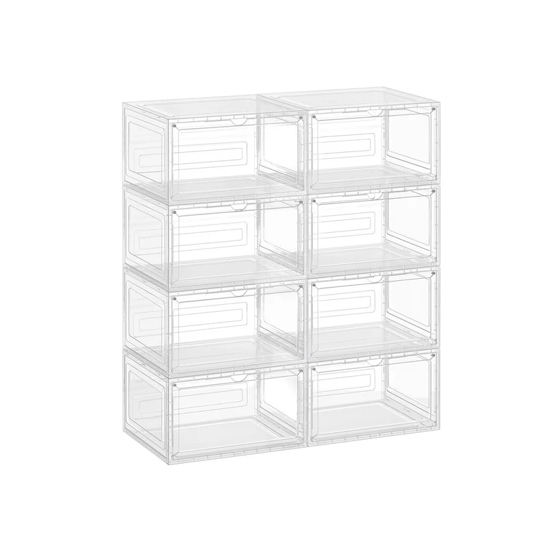 Stapelbare Schuhboxen aus Kunststoff mit Tür und transparenter Optik
