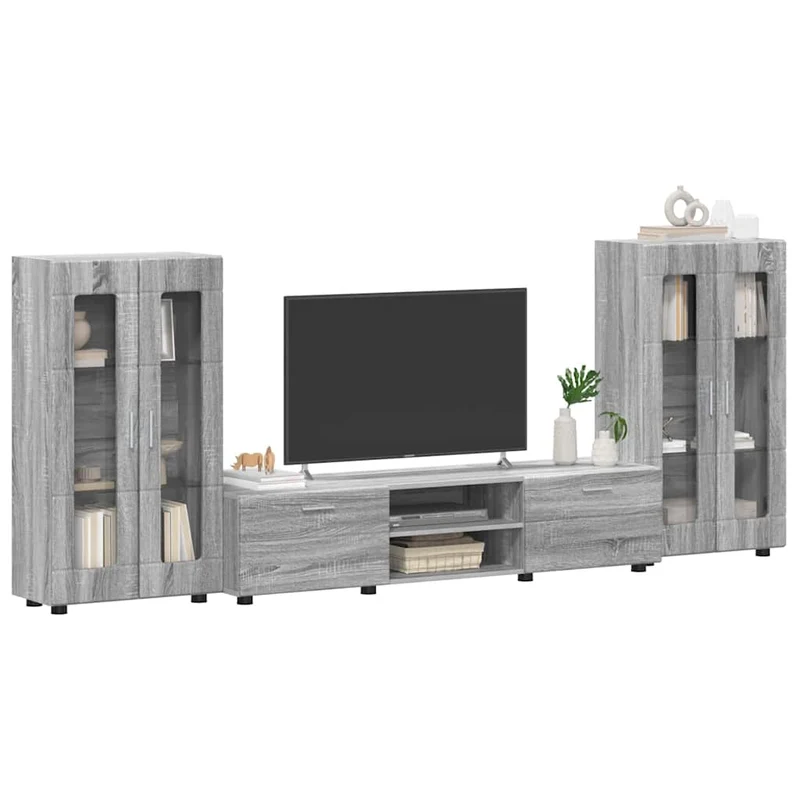 TV-Lowboard mit 2 Vitrinenschränken 3-tlg