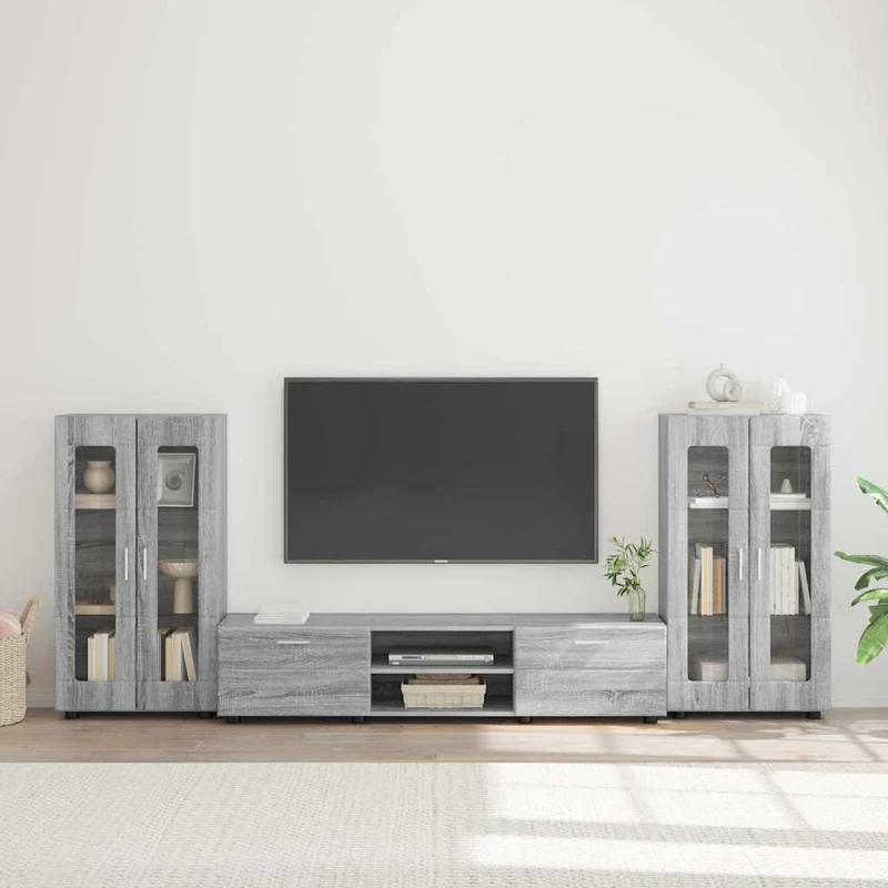 TV-Lowboard mit 2 Vitrinenschränken 3-tlg